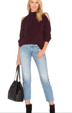 SALE 525 America Mock Neck Cold Shoulder Sweater Womens Over Size XS